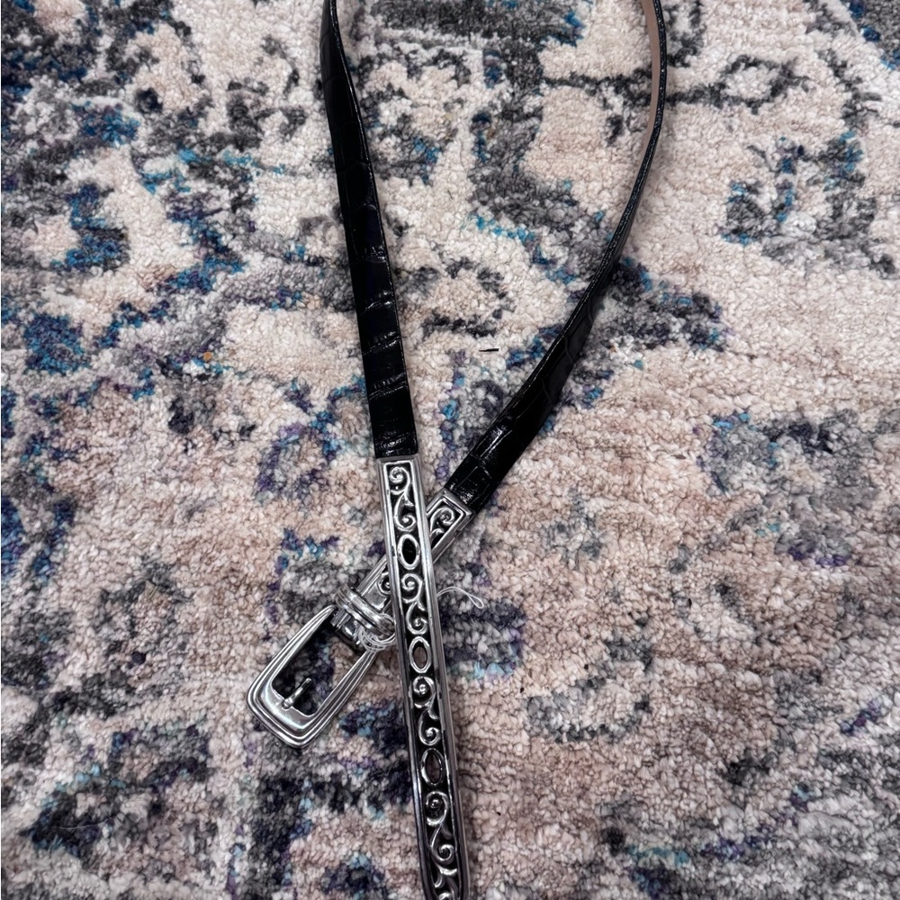 Brighton 87703 Black Croc-Embossed Belt with Decorative Silver Buckle